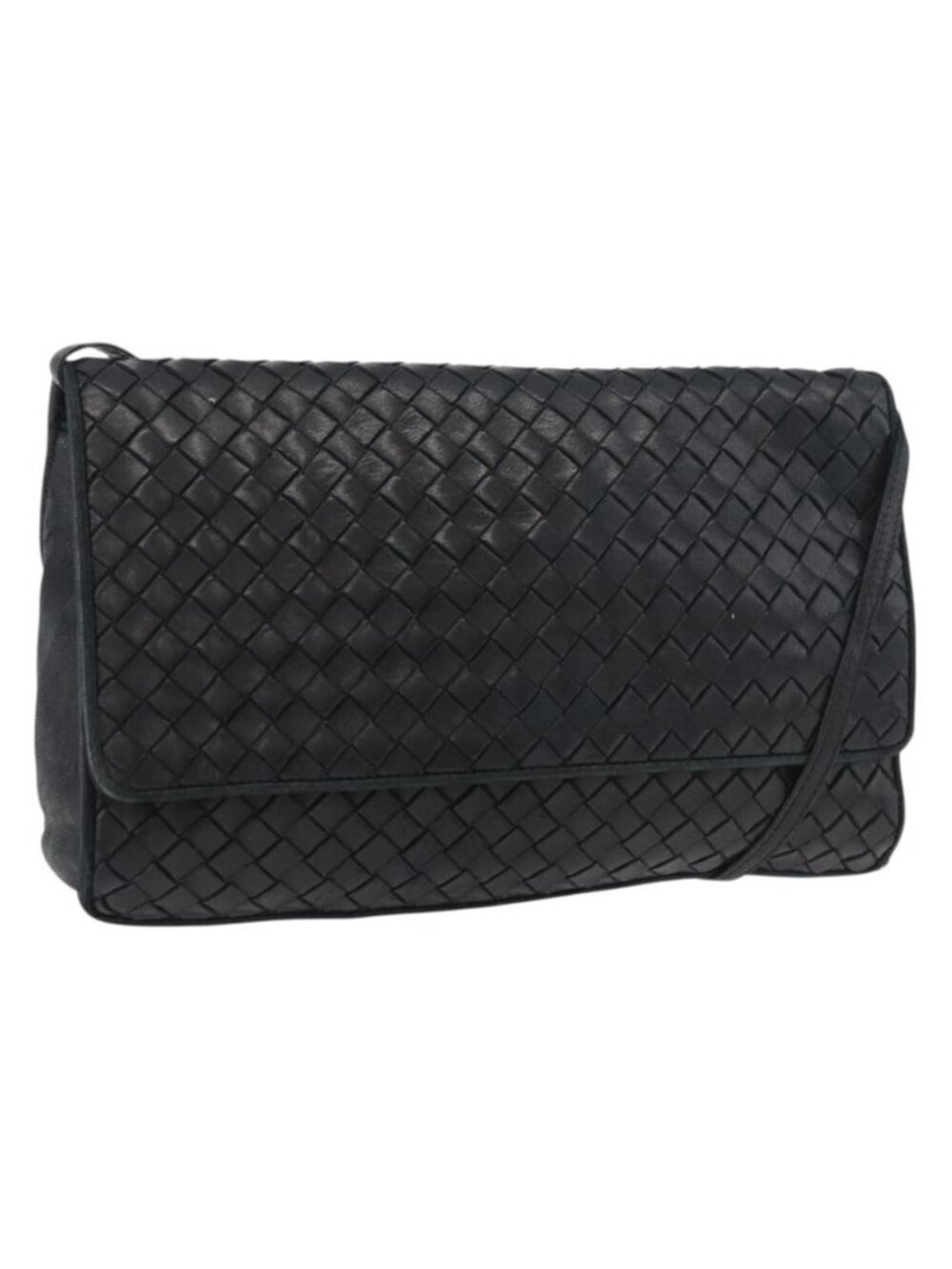 Authentic BOTTEGA VENETA INTRECCIATO Shoulder Bag Leather Black Gold